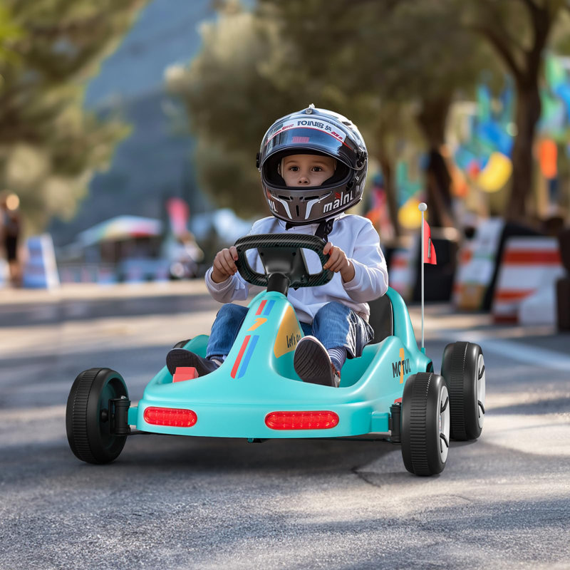 12v Portable Electric Go kart Ride On Race Car With Remote Colorful Flashing Lights High Low Speed Storytelling Bluetooth Mp3 Music Light
